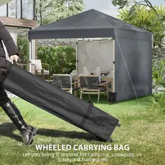 Outsunny 3 x 3 (M) Pop Up Gazebo, UPF 30+ with 2 Sidewalls, Leg Weight Bags and Wheeled Bag, Height Adjustable Party Tent Event Shelter for Garden, Patio, Dark Grey - 8