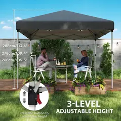 Outsunny 3 x 3 (M) Pop Up Gazebo, UPF 30+ with 2 Sidewalls, Leg Weight Bags and Wheeled Bag, Height Adjustable Party Tent Event Shelter for Garden, Patio, Dark Grey - 6