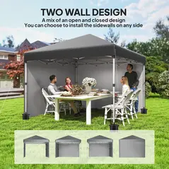 Outsunny 3 x 3 (M) Pop Up Gazebo, UPF 30+ with 2 Sidewalls, Leg Weight Bags and Wheeled Bag, Height Adjustable Party Tent Event Shelter for Garden, Patio, Dark Grey - 4