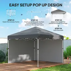 Outsunny 3 x 3 (M) Pop Up Gazebo, UPF 30+ with 2 Sidewalls, Leg Weight Bags and Wheeled Bag, Height Adjustable Party Tent Event Shelter for Garden, Patio, Dark Grey - 5