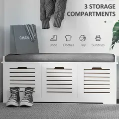 HOMCOM 3-Drawer Shoe Storage Bench - White - 4