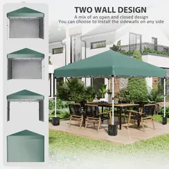 Outsunny 3 x 3 (M) Pop Up Gazebo, UPF 30+ with 2 Sidewalls, Leg Weight Bags and Wheeled Bag, Height Adjustable Party Tent Event Shelter for Garden, Patio, Green - 4