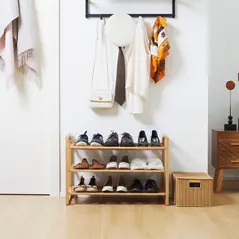 HOMCOM 3-Tier Shoe Rack, Bamboo Shoe Storage Organizer with Slatted Shelves, Free Standing Shoe Shelf Stand for 9 Pairs of Shoes for Entryway, Hallway, Natural - 7