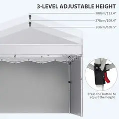 Outsunny 3 x 3 (M) Pop Up Gazebo, UPF 30+ with 2 Sidewalls, Leg Weight Bags and Wheeled Bag, Height Adjustable Party Tent Event Shelter for Garden, Patio, White - 6