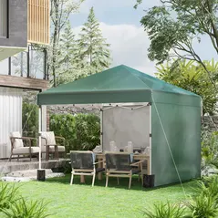 Outsunny 3 x 3 (M) Pop Up Gazebo, UPF 30+ with 2 Sidewalls, Leg Weight Bags and Wheeled Bag, Height Adjustable Party Tent Event Shelter for Garden, Patio, Green - 2