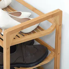 HOMCOM 3-Tier Shoe Rack, Bamboo Shoe Storage Organizer with Slatted Shelves, Free Standing Shoe Shelf Stand for 9 Pairs of Shoes for Entryway, Hallway, Natural - 9