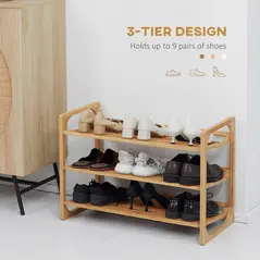 HOMCOM 3-Tier Shoe Rack, Bamboo Shoe Storage Organizer with Slatted Shelves, Free Standing Shoe Shelf Stand for 9 Pairs of Shoes for Entryway, Hallway, Natural - 4