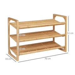 HOMCOM 3-Tier Shoe Rack, Bamboo Shoe Storage Organizer with Slatted Shelves, Free Standing Shoe Shelf Stand for 9 Pairs of Shoes for Entryway, Hallway, Natural - 3