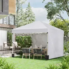 Outsunny 3 x 3 (M) Pop Up Gazebo, UPF 30+ with 2 Sidewalls, Leg Weight Bags and Wheeled Bag, Height Adjustable Party Tent Event Shelter for Garden, Patio, White - 2