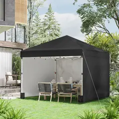 Outsunny 3 x 3 (M) Pop Up Gazebo Event Shelter, Height Adjustable Party Tent with 3 Sidewalls, Weight Bags and Wheeled Bag - 2