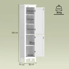 kleankin Tall Bathroom Storage Unit, Slim Bathroom Cabinet with Adjustable Shelves and Double Door, White - 3