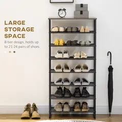 HOMCOM 8-Tier Shoe Rack, Shoe Storage Organizer with Mesh Shelves, Free Standing Shoe Shelf Stand for 21-24 Pairs of Shoes for Entryway, Hallway, Closet, Grey - 4