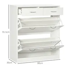 HOMCOM Narrow Shoe Storage with 2 Flip Drawers and Adjustable Shelves Shoe Cabinet Organizer for 12 Pairs of Shoes, White - 3