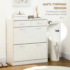 HOMCOM Narrow Shoe Storage with 2 Flip Drawers and Adjustable Shelves Shoe Cabinet Organizer for 12 Pairs of Shoes, White - 7
