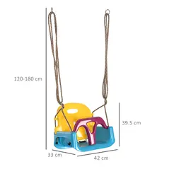 Outsunny 3 in 1 Detachable Kids Swing Seat with Seatbelt, Adjustable Rope for Indoor, Outdoor, Light Blue - 3
