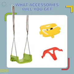 Outsunny 3 in 1 Detachable Kids Swing Seat with Safety Belt, Adjustable Rope for Indoor, Outdoor, Playground, Garden, Green - 8