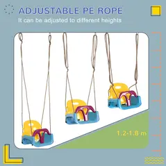 Outsunny 3 in 1 Detachable Kids Swing Seat with Seatbelt, Adjustable Rope for Indoor, Outdoor, Light Blue - 5