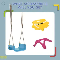 Outsunny 3 in 1 Detachable Kids Swing Seat with Seatbelt, Adjustable Rope for Indoor, Outdoor, Light Blue - 8