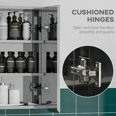 kleankin Bathroom Mirror Cabinet, Wall Mounted Medicine Cabinet with Hinged Door, Storage Shelves for Laundry Room - 6