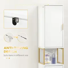 kleankin Narrow Bathroom Storage Cabinet, Freestanding Tallboy Storage Unit with Adjustable Shelf, 2 Doors and Steel Base, Slim Corner Organizer, White - 8