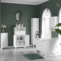 kleankin Tall Bathroom Storage Unit, Slim Bathroom Cabinet with Adjustable Shelves and Double Door, White - 9