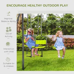 Outsunny Metal Garden Swing Set with Double Swings, Glider, Swing Seats - Green - 5
