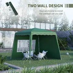 Outsunny 2.4 x 2.4m Two Wall Pop Up Gazebo - Green - 4