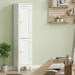 kleankin Tall Bathroom Storage Unit, Slim Bathroom Cabinet with Adjustable Shelves and Double Door, White - 8