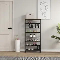 HOMCOM 8-Tier Shoe Rack, Shoe Storage Organizer with Mesh Shelves, Free Standing Shoe Shelf Stand for 21-24 Pairs of Shoes for Entryway, Hallway, Closet, Grey - 7