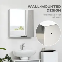 kleankin Bathroom Mirror Cabinet, Wall Mounted Medicine Cabinet with Hinged Door, Storage Shelves for Laundry Room - 7