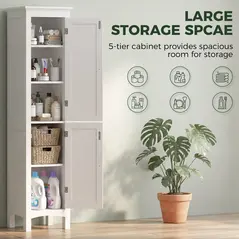 kleankin Tall Bathroom Storage Unit, Slim Bathroom Cabinet with Adjustable Shelves and Double Door, White - 4