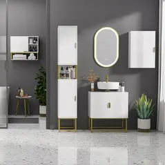 kleankin Narrow Bathroom Storage Cabinet, Freestanding Tallboy Storage Unit with Adjustable Shelf, 2 Doors and Steel Base, Slim Corner Organizer, White - 4