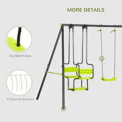 Outsunny Metal Garden Swing Set with Double Swings, Glider, Swing Seats - Green - 7