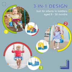 Outsunny 3 in 1 Detachable Kids Swing Seat with Seatbelt, Adjustable Rope for Indoor, Outdoor, Light Blue - 4