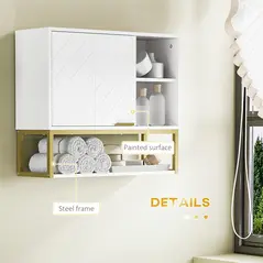 kleankin Bathroom Wall Cabinet, Over Toilet Storage Cabinet with Door and Storage Shelves for Hallway, Living Room, White - 6