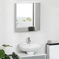kleankin Bathroom Mirror Cabinet, Wall Mounted Medicine Cabinet with Hinged Door, Storage Shelves for Laundry Room - 8
