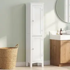 kleankin Tall Bathroom Storage Unit, Slim Bathroom Cabinet with Adjustable Shelves and Double Door, White - 2