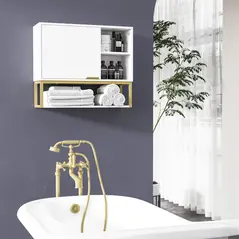 kleankin Bathroom Wall Cabinet, Over Toilet Storage Cabinet with Door and Storage Shelves for Hallway, Living Room, White - 2