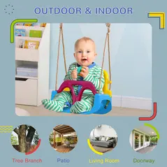 Outsunny 3 in 1 Detachable Kids Swing Seat with Seatbelt, Adjustable Rope for Indoor, Outdoor, Light Blue - 7
