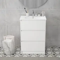 kleankin 600mm Bathroom Vanity Unit with Basin and Single Tap Hole, High Gloss White Floor Standing Bathroom Sink Unit with 2 Drawers for Cloakroom - 7