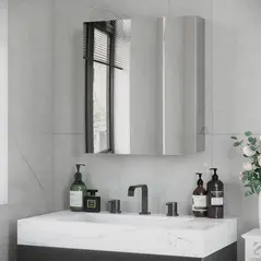 kleankin Bathroom Mirror Cabinet, Wall Mounted Medicine Cabinet with Hinged Door, Storage Shelves for Laundry Room - 2