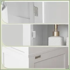kleankin Tall Bathroom Storage Unit, Slim Bathroom Cabinet with Adjustable Shelves and Double Door, White - 7