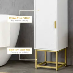 kleankin Narrow Bathroom Storage Cabinet, Freestanding Tallboy Storage Unit with Adjustable Shelf, 2 Doors and Steel Base, Slim Corner Organizer, White - 7