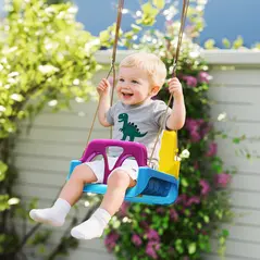 Outsunny 3 in 1 Detachable Kids Swing Seat with Seatbelt, Adjustable Rope for Indoor, Outdoor, Light Blue - 2