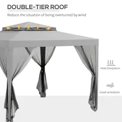 Outsunny 3 x 3 m Gazebo, Netting Party Tent, Patio Canopy Outdoor Event Shelter with Double Tier Roof, Light Grey - 4