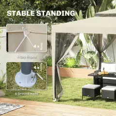 Outsunny 3 x 3 m Gazebo, Netting Party Tent, Patio Canopy Outdoor Event Shelter with Double Tier Roof, Beige - 8