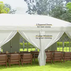 Outsunny 3 x 6 m Garden Pop Up Gazebo, Wedding Party Tent Marquee, Water Resistant Awning Canopy with Sidewalls, Windows, Carry Bag, White - 7