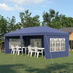 Outsunny 3 x 6m Pop Up Gazebo, Height Adjustable Marquee Party Tent with Sidewalls and Storage Bag, Blue - 2