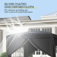 Outsunny 3 x 3 m Garden Pop Up Gazebo, Wedding Party Tent Marquee, Water Resistant Awning Canopy with Sidewalls, Windows, Carry Bag, Black - 5