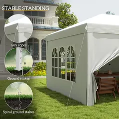 Outsunny 3 x 6 m Garden Pop Up Gazebo, Wedding Party Tent Marquee, Water Resistant Awning Canopy with Sidewalls, Windows, Carry Bag, White - 6